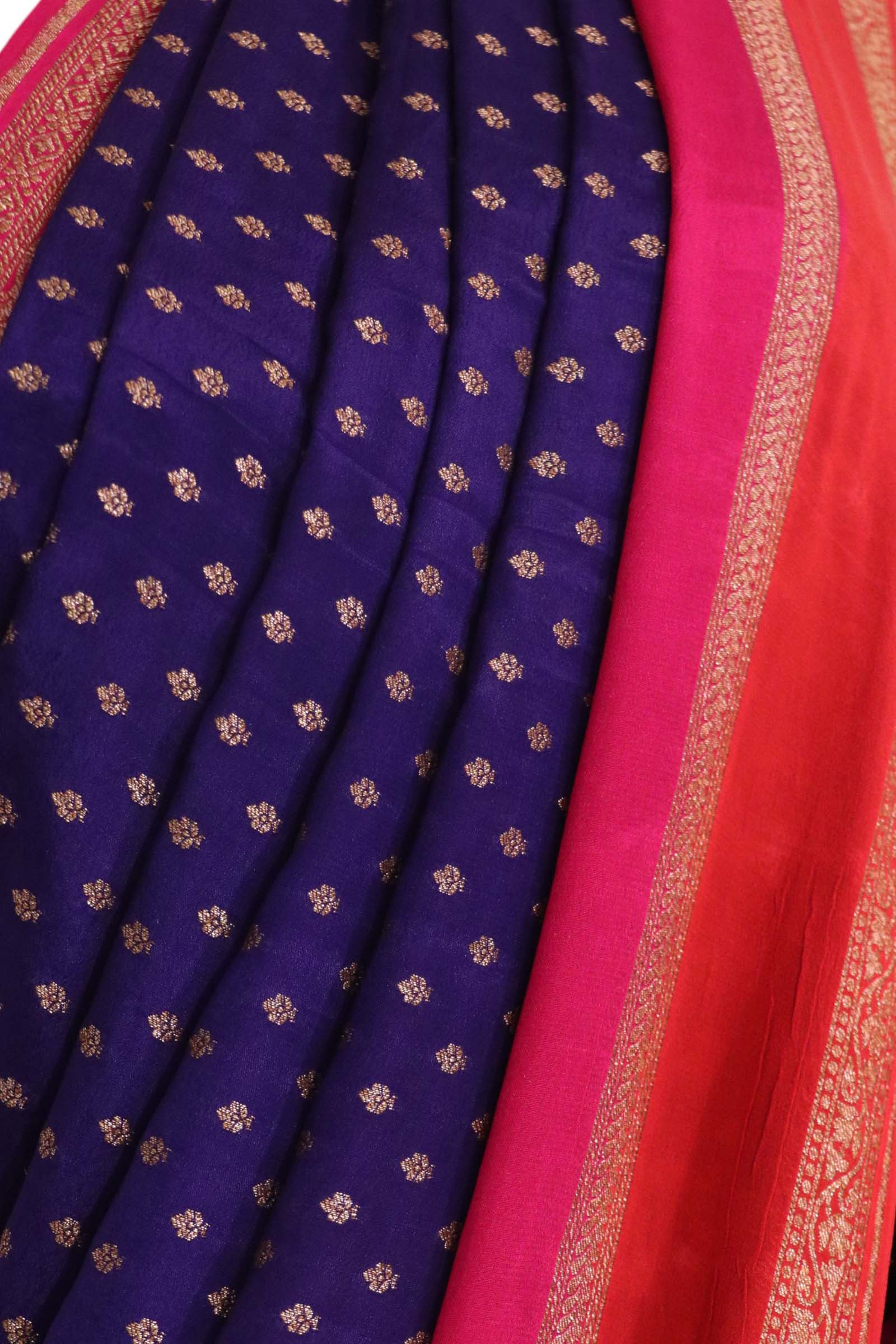 Pure Handloom Zari Butta Banarasi Crepe Silk Saree AL206217